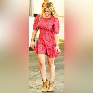 NWT Size MED. Sam & Lavi pink plaid shortsleeve mini dress with ruffled hem